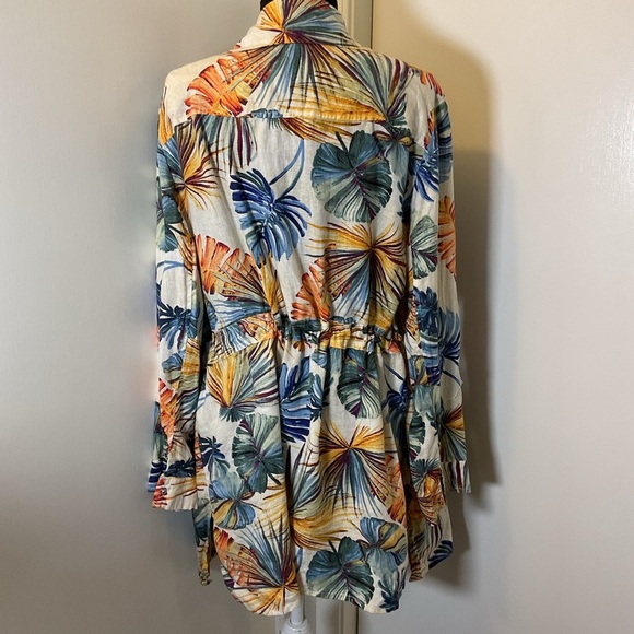 6. Chico's Palm-Print Linen Utility Jacket Sz 3P US 16/18 Multicolor Pockets - Picture 9 of 11